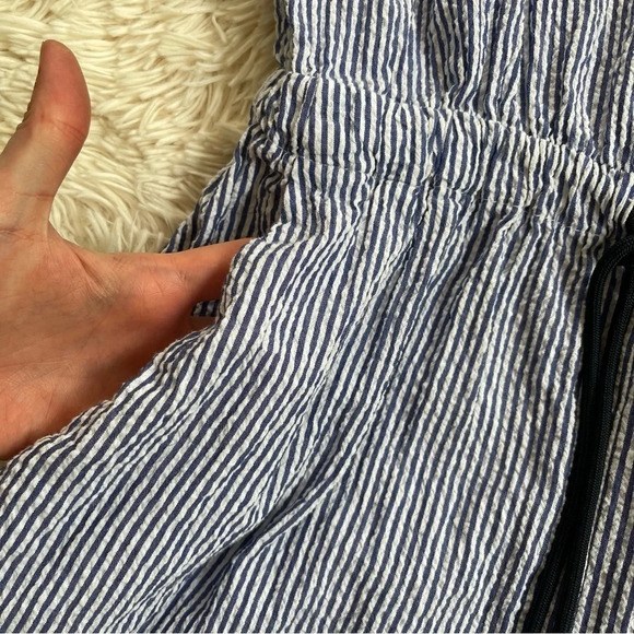 Zara Blue/White Striped Seersucker Button down playsuit Romper drawstrings Sz S - Picture 9 of 12